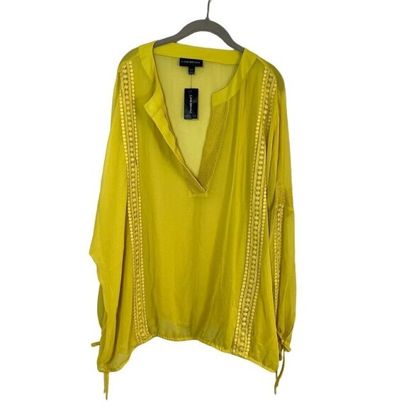 Lane Bryant Top Women 22 Yellow Pullover Sheer Crochet Peasant Boho Western 80s - Picture 1 of 14